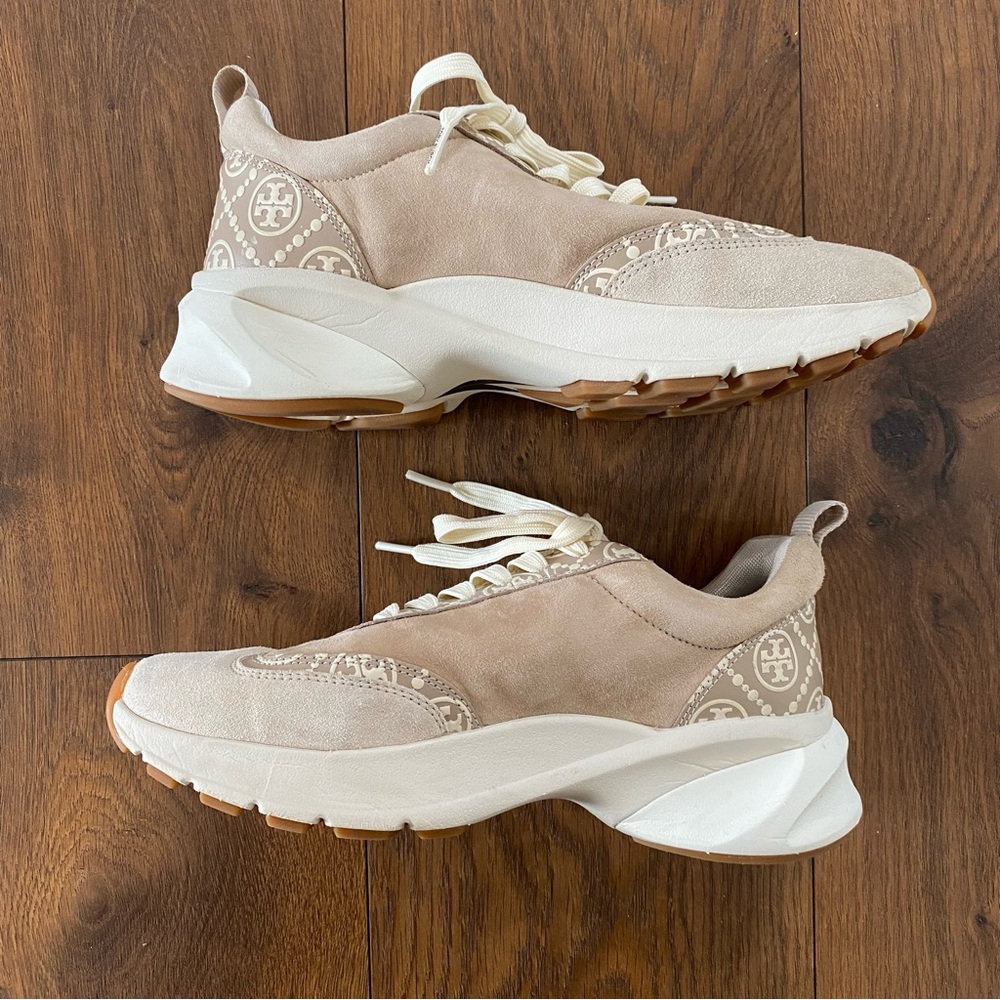 Tory Burch T Monogram Good Luck Trainer Sneakers Beige 8.5 - Picture 11 of 11